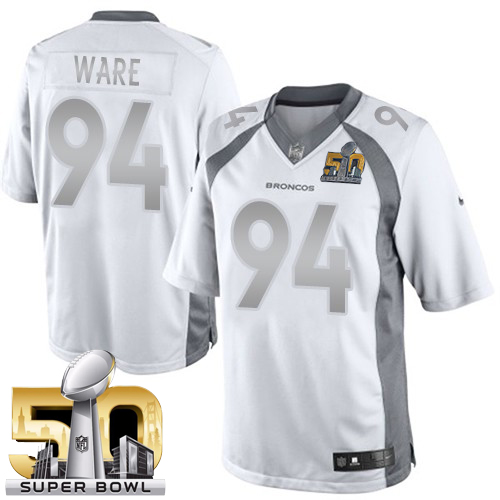 Men's Elite DeMarcus Ware Super Bowl L Nike Jersey White - #94 Platinum NFL Denver Broncos